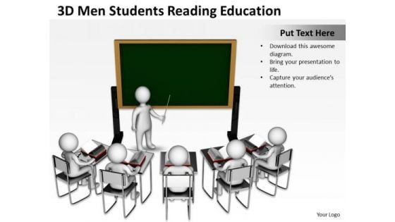 Business Process Flow Diagrams 3d Men Students Reading Education PowerPoint Slides