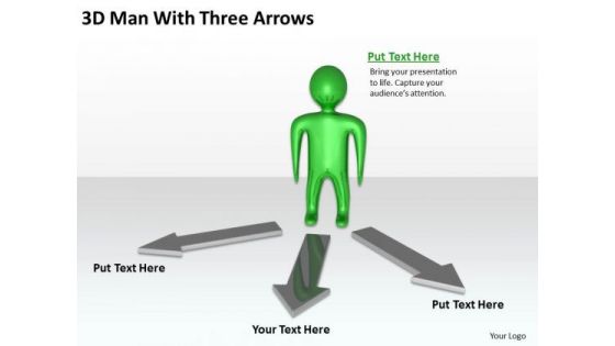Business Process Flowchart 3d Man With Three Arrows PowerPoint Templates