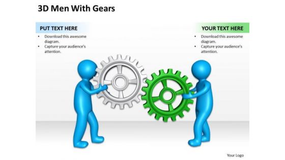 Business Process Flowchart Examples 3d Men With Gears PowerPoint Templates