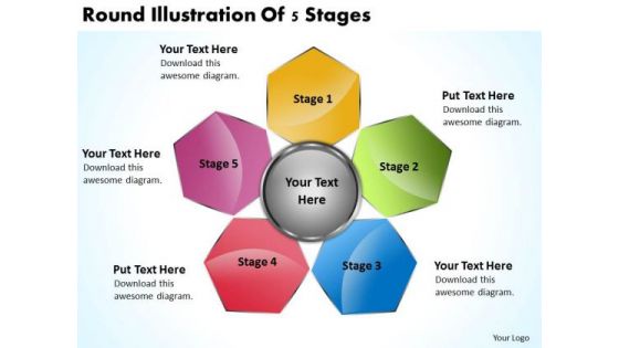 Business Process Flowchart Examples Round Illustration Of 5 Stages PowerPoint Templates