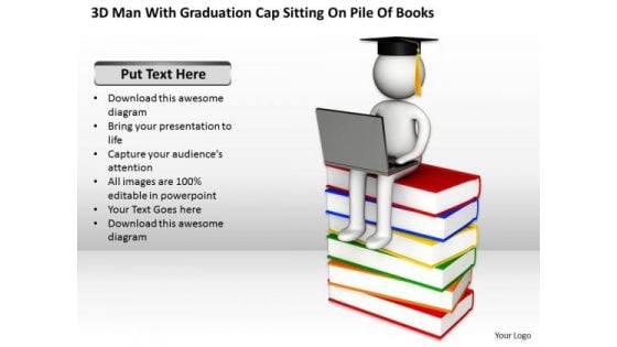 Business Process Management Diagram With Graduation Cap Sitting Pile Of Books PowerPoint Slides