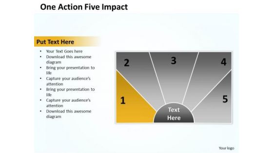 Business Process Model Diagram One Action Five Impact PowerPoint Templates