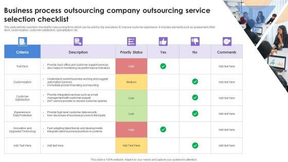 Business Process Outsourcing Company Outsourcing Service Selection Checklist Inspiration Pdf