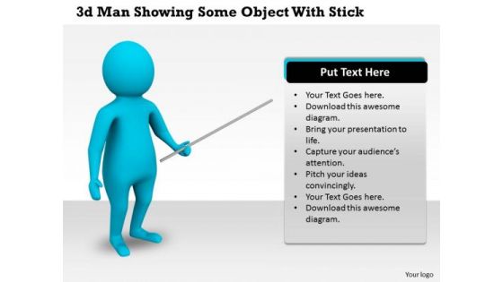 Business Process Strategy 3d Man Showing Some Object With Stick Concepts