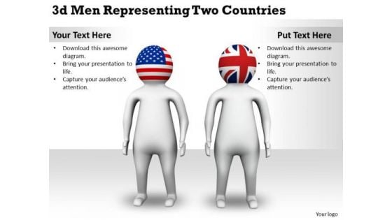 Business Process Strategy 3d Men Representing Two Countries Basic Concepts