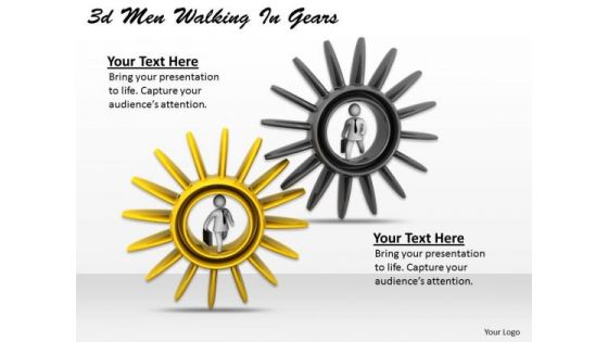 Business Process Strategy 3d Men Walking Gears Basic Concepts