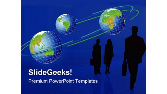 Business Silhouettes And Globe PowerPoint Templates And PowerPoint Backgrounds 0811