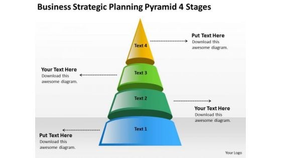 Business Strategic Planning Pyramid 4 Stages Template PowerPoint Slides