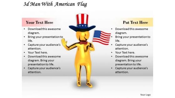 Business Strategy 3d Man With American Flag Adaptable Concepts