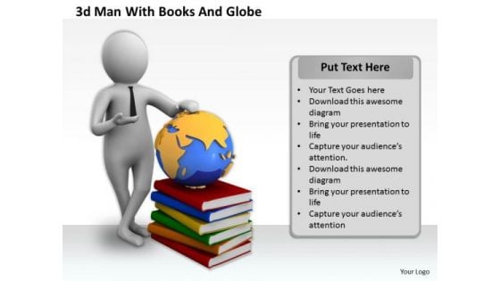 Business Strategy 3d Man With Books And Globe Concept Statement