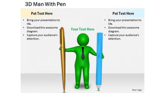 Business Strategy 3d Man With Pen Characters