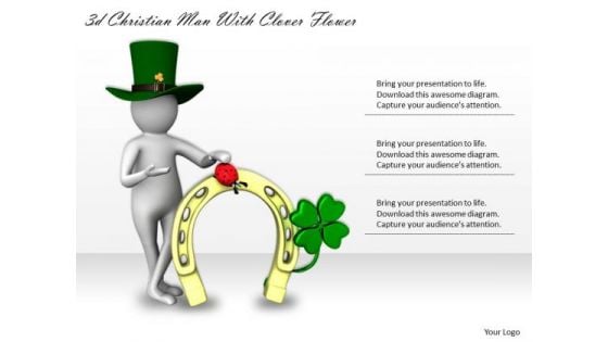 Business Strategy And Policy 3d Christian Man With Clover Flower Character Models