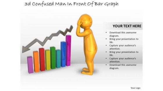 Business Strategy And Policy 3d Confused Man Front Of Bar Graph Character Models