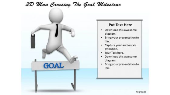 Business Strategy And Policy 3d Man Crossing The Goal Milestone Concept