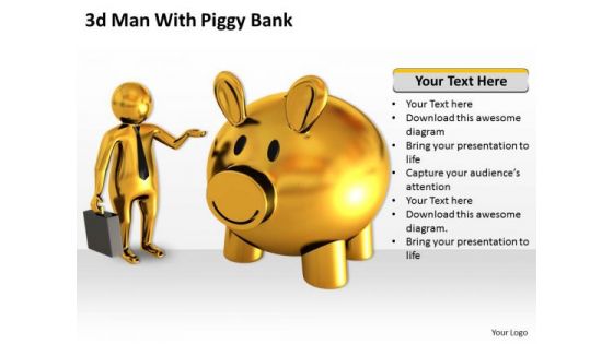 Business Strategy And Policy 3d Man With Piggy Bank Characters