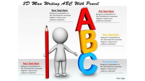 Business Strategy And Policy 3d Man Writing Abc With Pencil Character Modeling