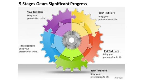 Business Strategy And Policy 5 Stages Gears Significant Progress Strategic Planning Steps Ppt Slide