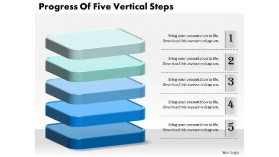 Business Strategy Concepts Progress Of Five Vertical Steps Strategic Planning Ppt Slide