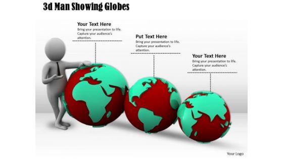 Business Strategy Consultant 3d Man Showing Globes Concept Statement