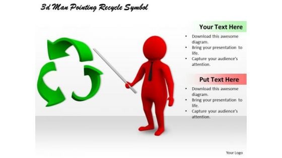 Business Strategy Consultants 3d Man Pointing Recycle Symbol Character Modeling