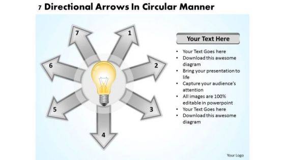 Business Strategy Consultants 7 Directional Arrows Circular Manner PowerPoint