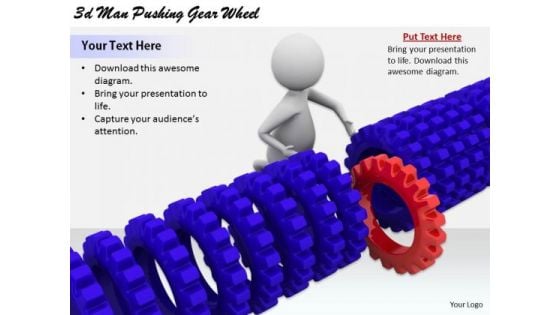 Business Strategy Development 3d Man Pushing Gear Wheel Concepts