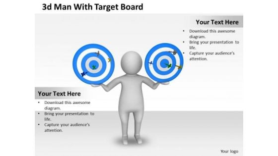 Business Strategy Development 3d Man With Target Board Character