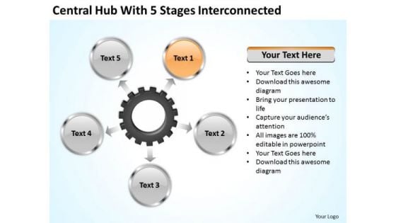 Business Strategy Development Central Hub With 5 Stages Iterconnected Unit