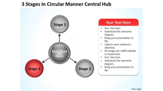 Business Strategy Examples 3 Stages Circular Manner Central Hub Unit