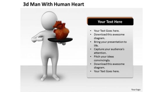 Business Strategy Examples 3d Man With Human Heart Concepts