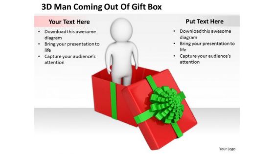 Business Strategy Execution 3d Man Coming Out Of Gift Box Adaptable Concepts