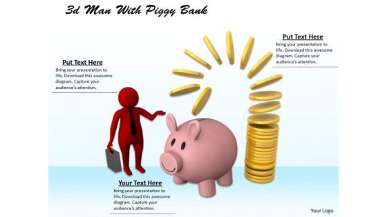 Business Strategy Execution 3d Man With Piggy Bank Concepts