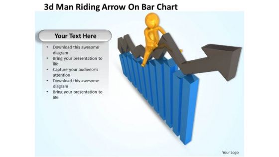 Business Strategy Innovation 3d Man Riding Arrow Bar Chart Adaptable Concepts