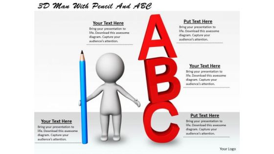 Business Strategy Innovation 3d Man With Pencil And Abc Basic Concepts