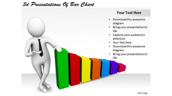 Business Strategy Innovation 3d Presentations Of Bar Chart Character Modeling