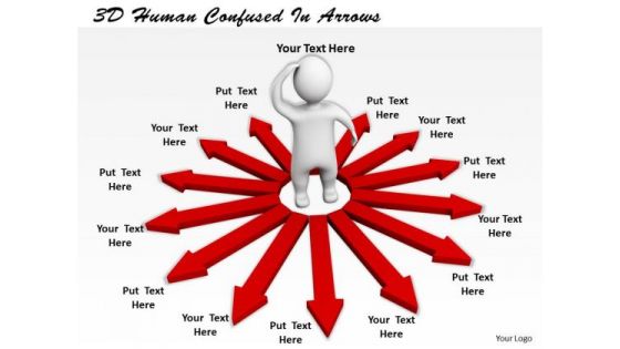 Business Strategy Plan 3d Human Confused Arrows Character Modeling