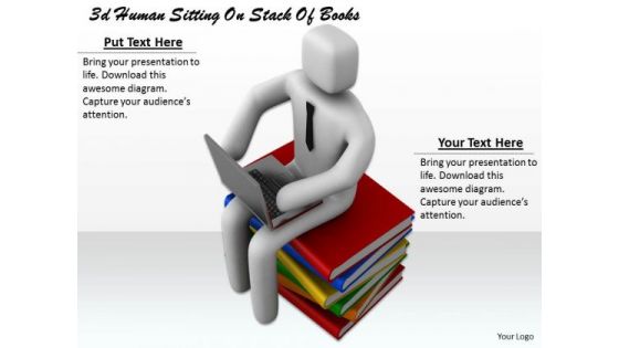 Business Strategy Plan 3d Human Sitting On Stack Of Books Character Modeling