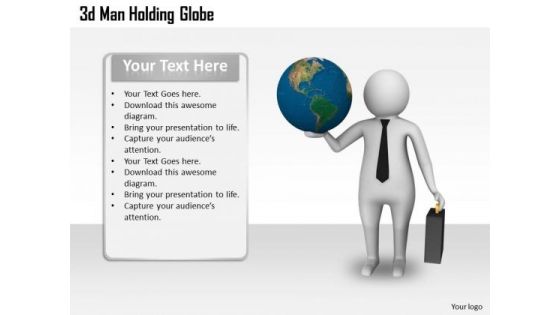 Business Strategy Plan 3d Man Holding Globe Character Modeling