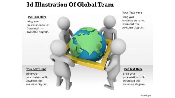 Business Strategy Plan Template 3d Illustration Of Global Team Character Models