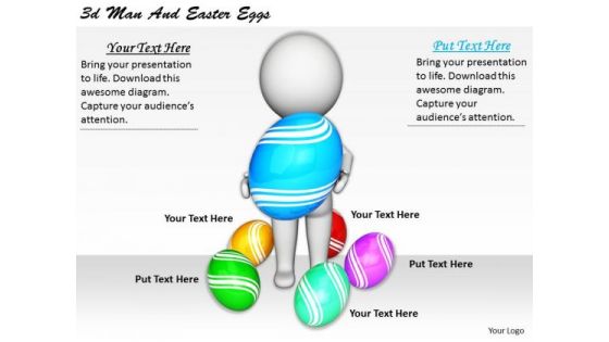 Business Strategy Process 3d Man And Easter Eggs Characters