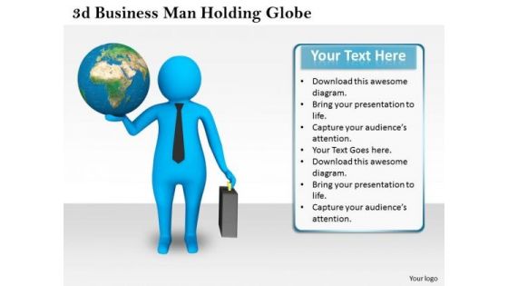 Business Strategy Process 3d Man Holding Globe Character