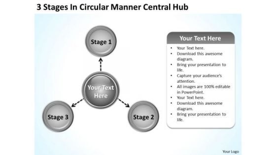 Business Strategy Review 3 Stages Circular Manner Central Hub Planning