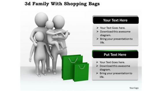 Business Strategy Review 3d Family With Shopping Bags Basic Concepts