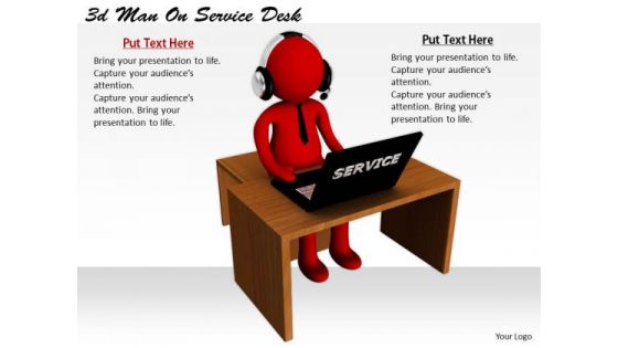Business Strategy Review 3d Man On Service Desk Character Models