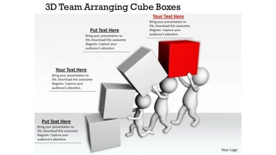 Business Strategy Review 3d Team Arranging Cube Boxes Concepts