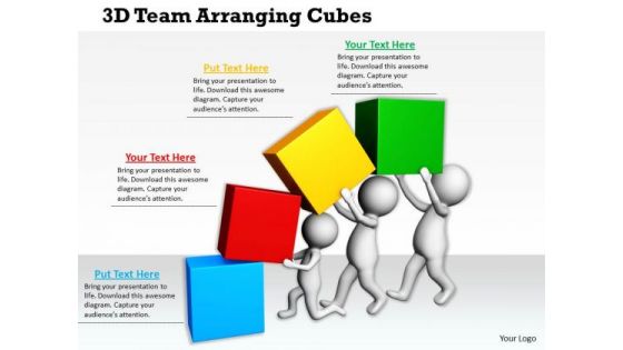 Business Strategy Review 3d Team Arranging Cubes Concepts