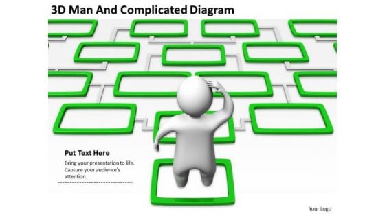 Business Structure Diagram 3d Man And Complicated PowerPoint Templates