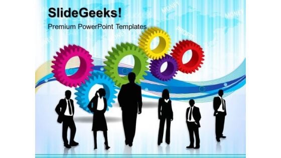 Business Team With Gearswheels Teamwork PowerPoint Templates And PowerPoint Themes 0412