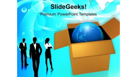 Business Team With Globe In Box PowerPoint Templates Ppt Backgrounds For Slides 0213