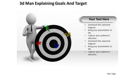 Business Unit Strategy 3d Man Explaining Goals And Target Characters